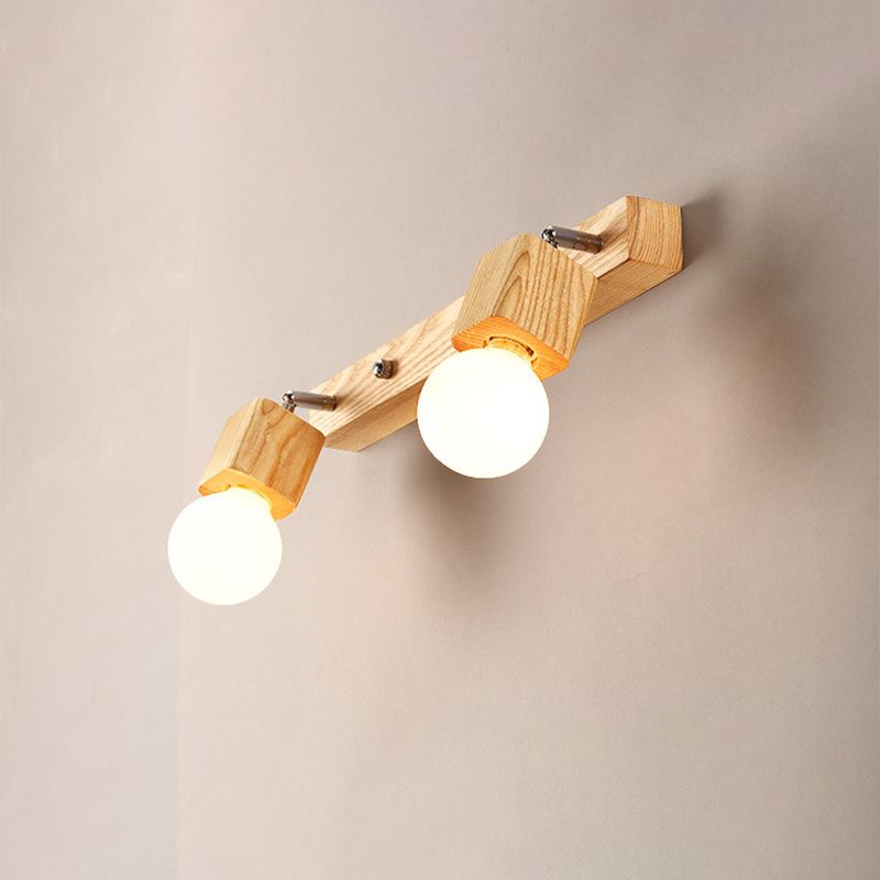 Lámpara de tocador de diseño de bombilla de madera nórdica 2/4/5 bombillas Beige Ajustable de montaje de pared Luz de luz