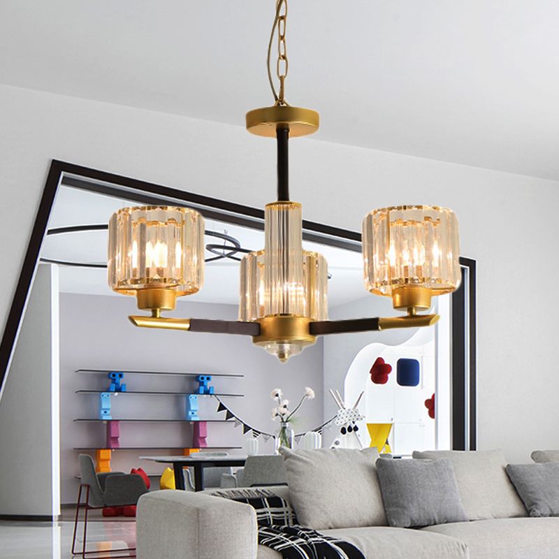 Modern Ribbed Cylinder Chandelier Pendant Clear Crystal 3/6/8-Head Bedroom Hanging Lamp Kit