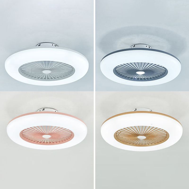 Bedroom LED Ceiling Fan Lamp Macaron Style Semi Flush Light with Circular Acrylic Shade