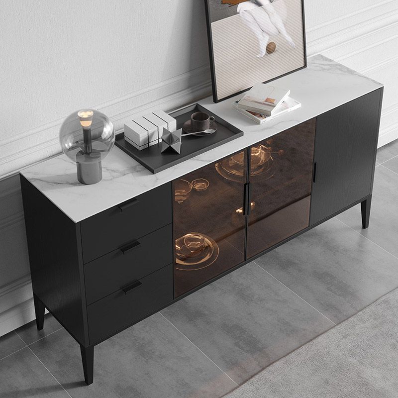 Black Dining Server with Drawers Contemporary Sideboard Cabinet