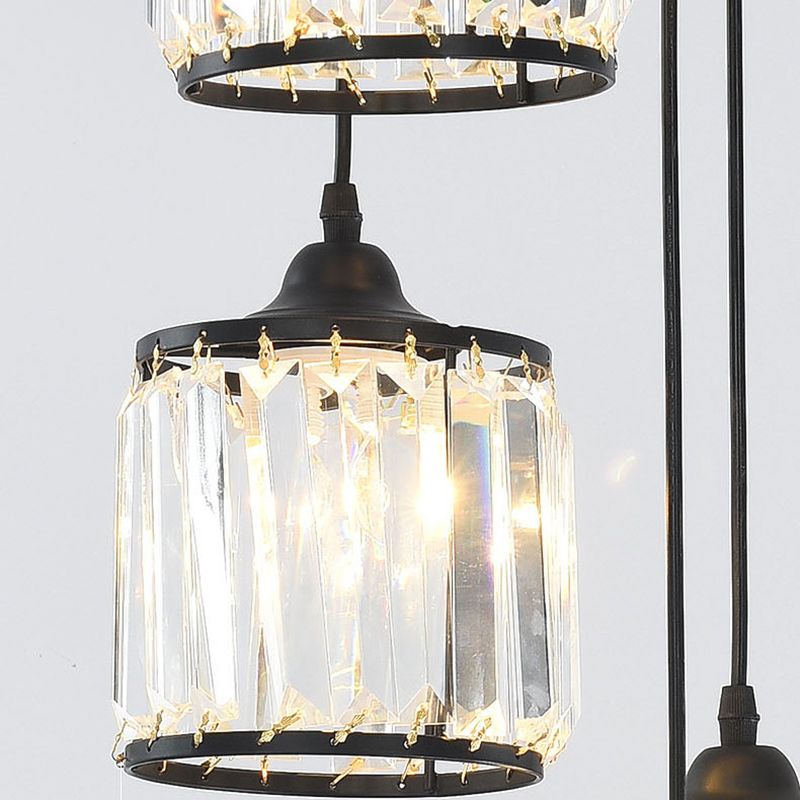 Crystal Black Pendant Light in Modern Luxury Style Iron Cylindroid Hanging Lamp for Interior Spaces