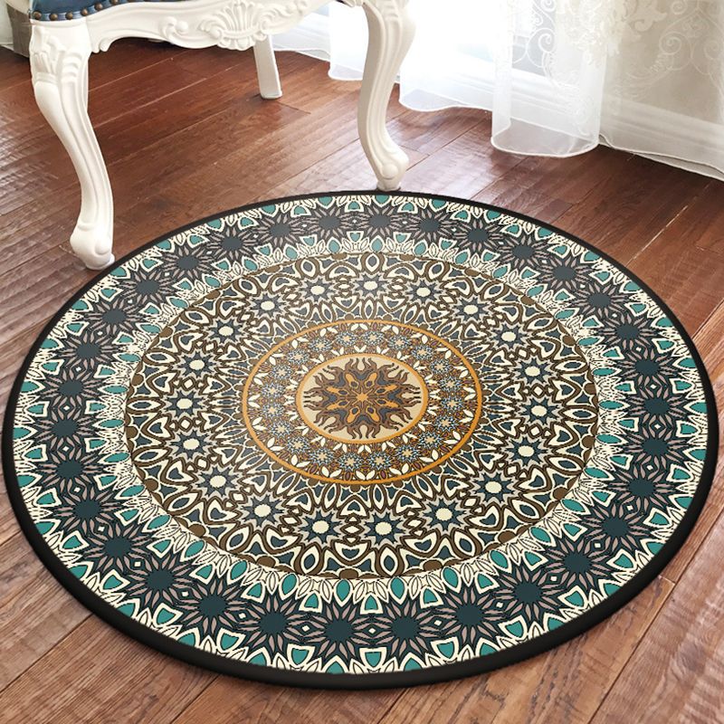 Exotic Floral Printed Rug Round Moroccan Area Carpet Easy Care Washable Indoor Rug for Home Decor