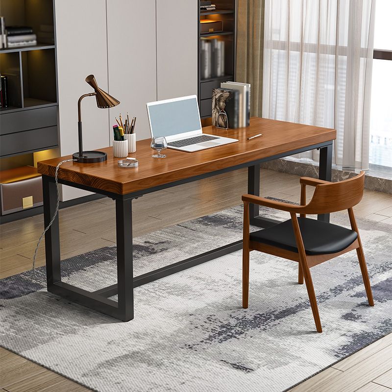 Industrial Rectangular Writing Desk Solid Wood Office Desk with Trestle Base