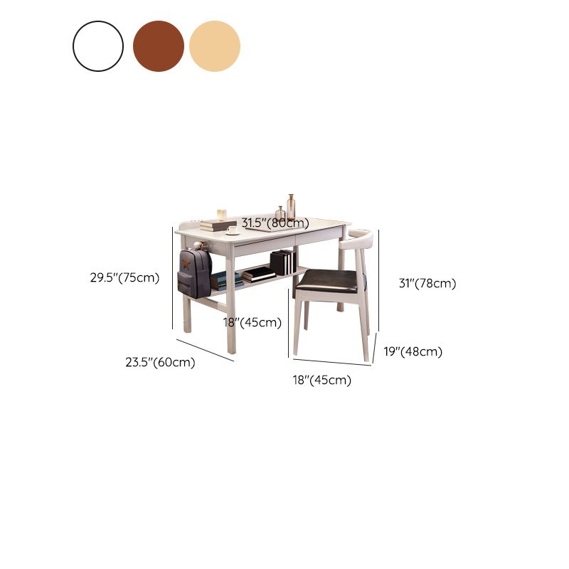 Solid Wood Study Desk Home Desk with Drawer with Storage Shelves Student Table