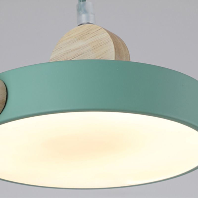 Metal Drum Pendant Ceiling Light Minimalist 1 Light Hanging Lamp Kit in Green for Dining Room