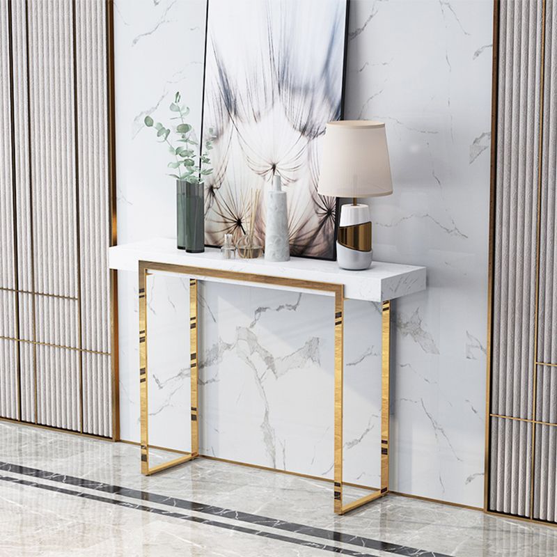 Rectangle Marble and Metal Glam Console Table in Black and White