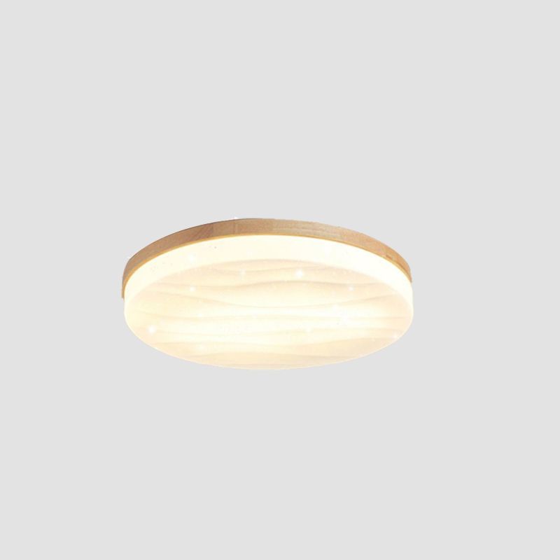 Plastic Circular Ceiling Light in Modern Minimalist Wooden LED Flush Mount in Brown