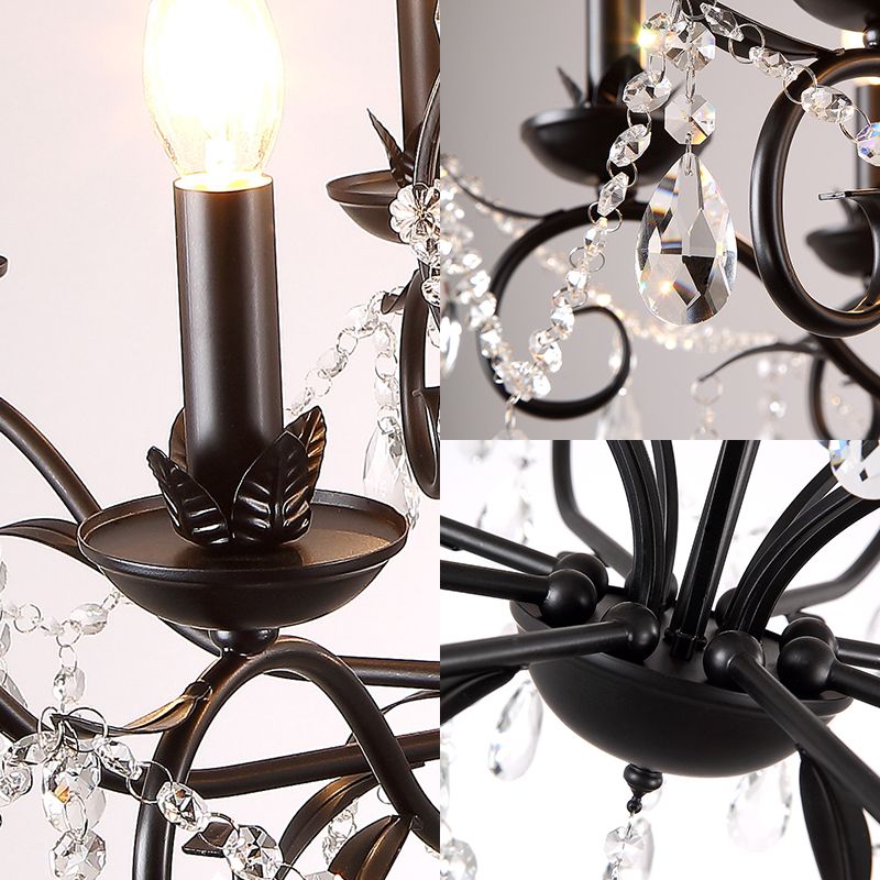 Black Candle Ceiling Chandelier Modernism Crystal 6/8 Bulbs Pendant Light Fixture