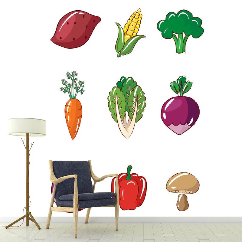 Purple-Green Vegetables Mural Food Cartoon Style Stain Resistant Wall Decoration