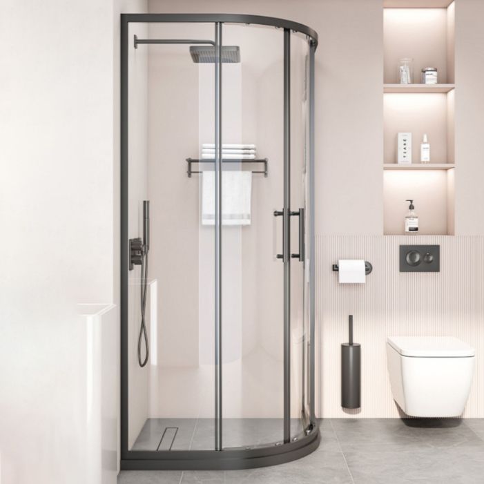 Black Full Frame Curved Tempered Glass Double Slide Shower Door