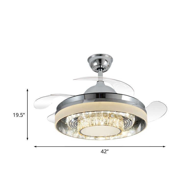 Crystal Chrome Fan Lighting Round Modern 42" Wide LED Semi Flush Ceiling Light Fixture with 4 Blades