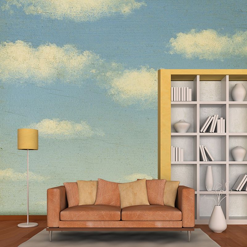 Sunny Day Wallpaper Mural in Blue-White Surrealism Wall Covering for Accent Wall