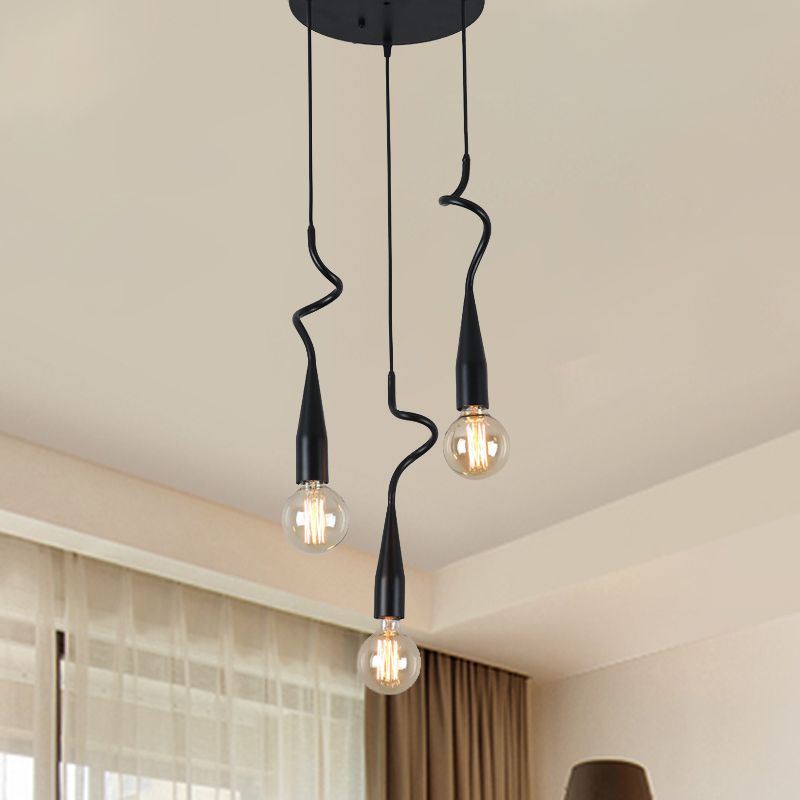 3/10-head Cascading Hanging Lamp Industrial Style Black Iron Multi Light Pendant met open lampontwerp