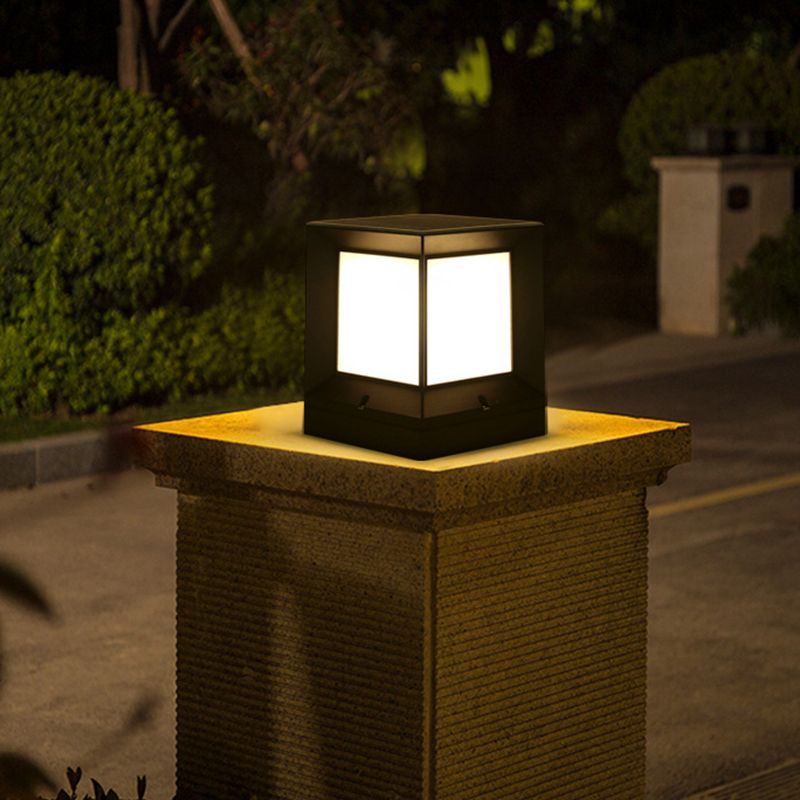 Waterproof Pillar Lamp Black Square Solar Outdoor Lights for Garden