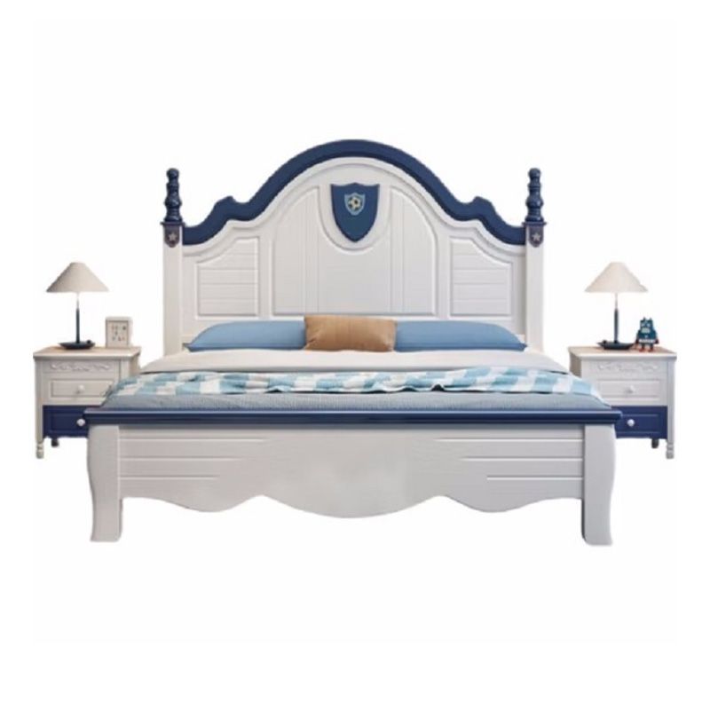 Contemporary Solid Wood Kids Bed Sports Panel Headboard White Storage Standard Bed