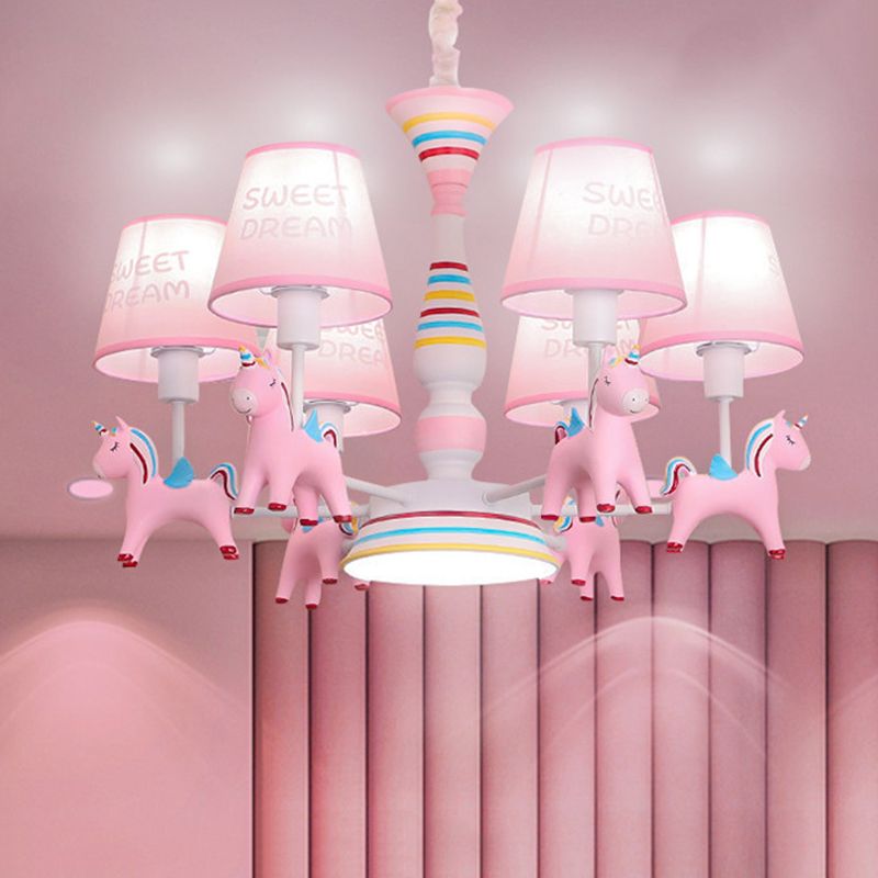 Nordic-Style Carousel Pendant Light Fixture Metal kids Bedroom Chandelier Lighting in Pink