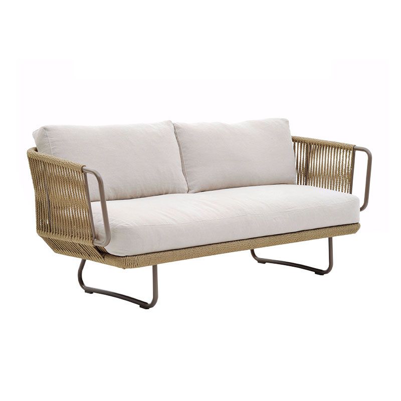 Brown Rattan Patio Sofa Water Resistant Outdoor Patio Sofa with Metal Frame