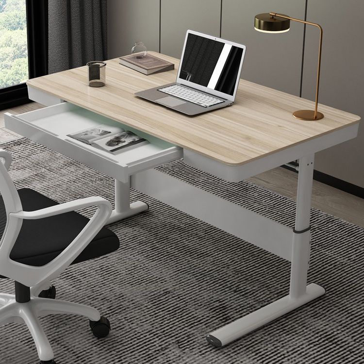 Contemporary Standing Desk Converter White Metal Trestle Base Desk for Office