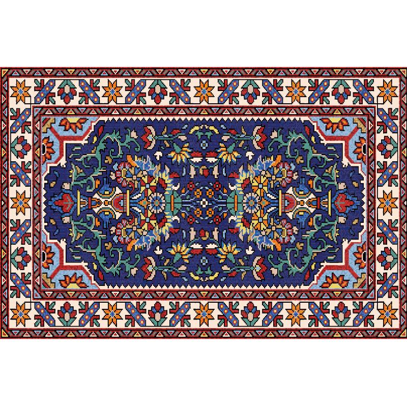 Moroccan Medallion Rug Red Polyester Indoor Carpet Non-Split Backing Carpet for Living Room