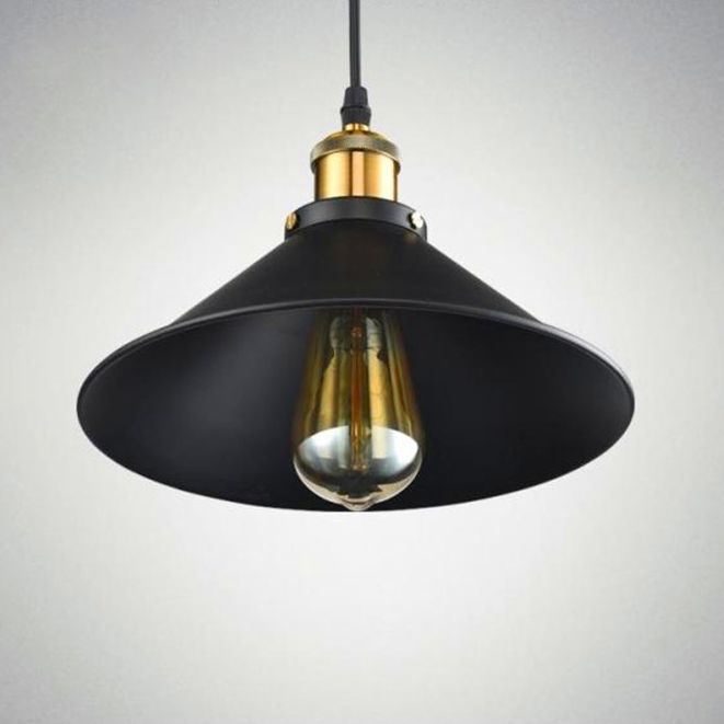 Black 1 Light Pendant Light Industrial Retro Tapered Shade Metal Hanging Lamp  for Dining Room