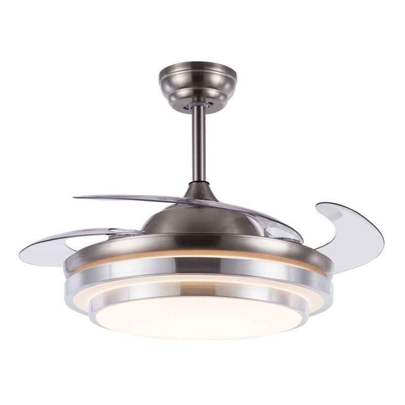 19 "brede 2-laags semi-flush mount Simplicity Acryl LED Silver Pendant ventilatorlamp met 4 messen