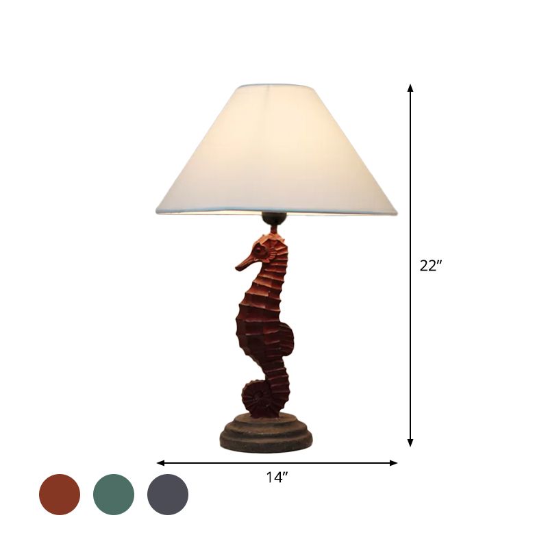 Seahorse Base Bedchamber Nightstand Lamp Resin Single Bulb Children Shaded Table Light in Dark Blue/Sky Blue/Red