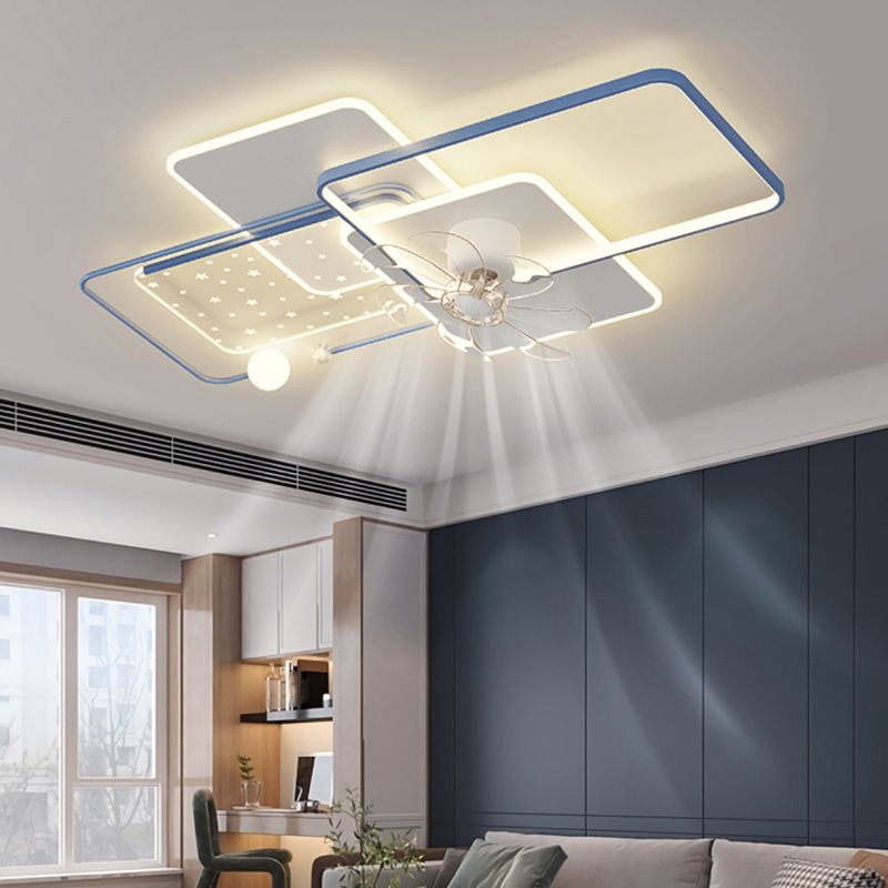 Modern Ceiling Fan in 3 - Colors Metal and Acrylic LED Fan Lighting with Crystal Accent