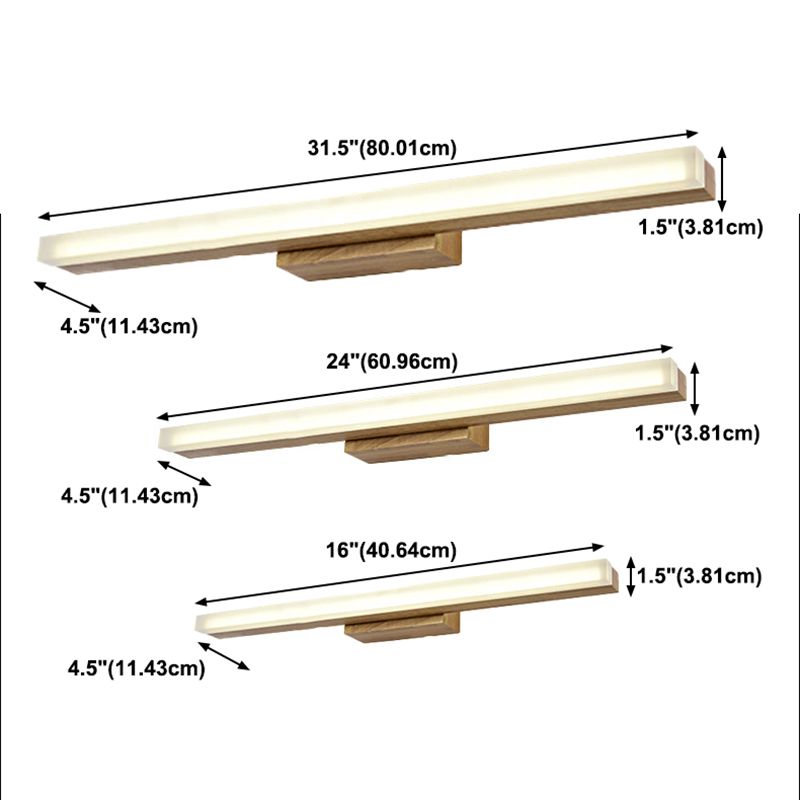 Moderne eenvoudige stijl houten ijdelheid spiegel licht rechthoek led ijdelheid lamp voor slaapkamer