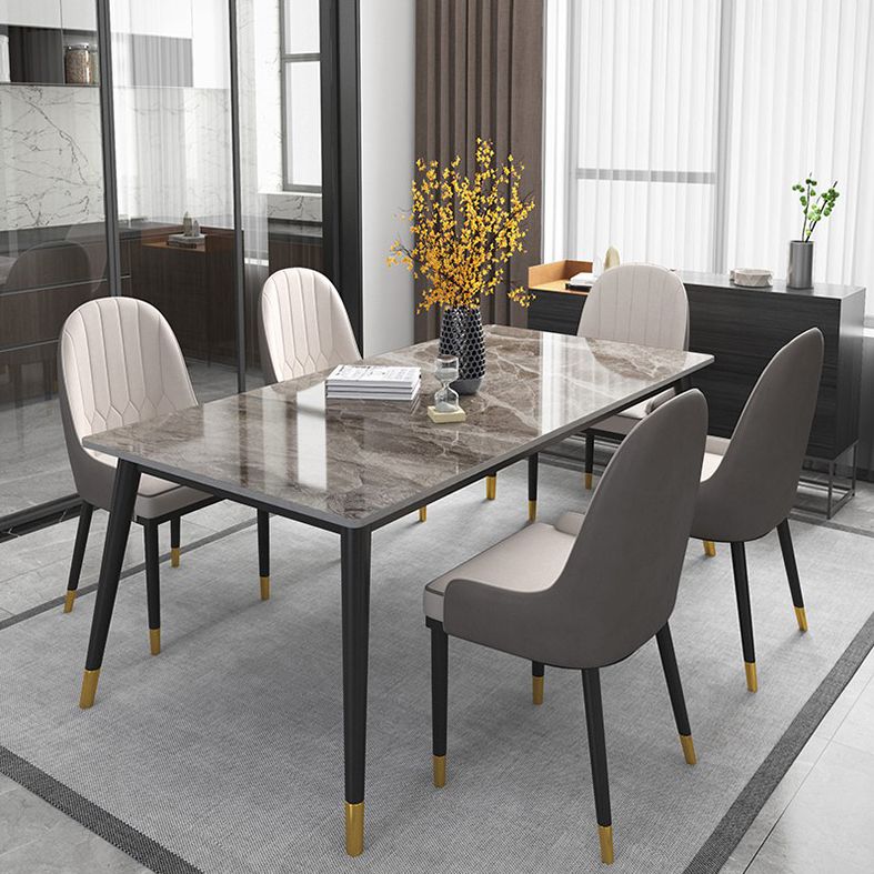 Sintered Stone Dining Table Modern Gray Dining Table with Black Frame