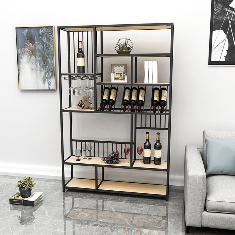 Metal Wine Bottle & Glass Rack Modern Floor Wine Holder with Shelf