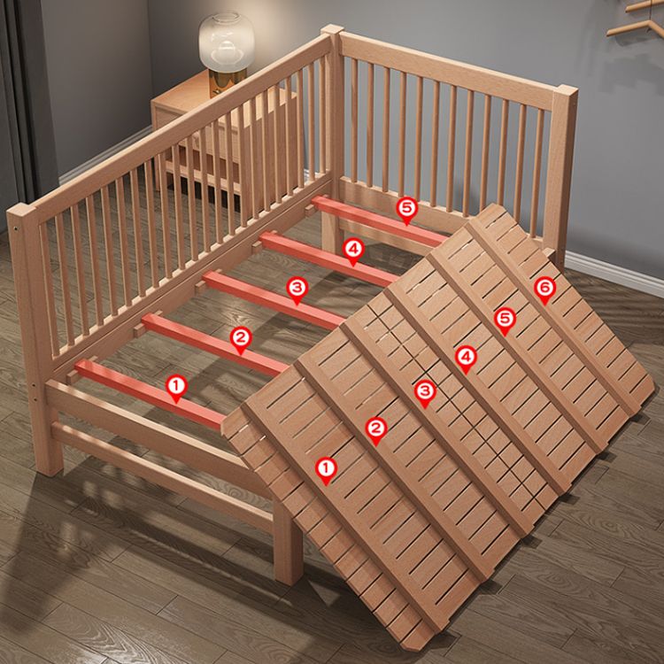 Solid Wood  Baby Crib Farmhouse Birch Nursery Bed with Guardrail