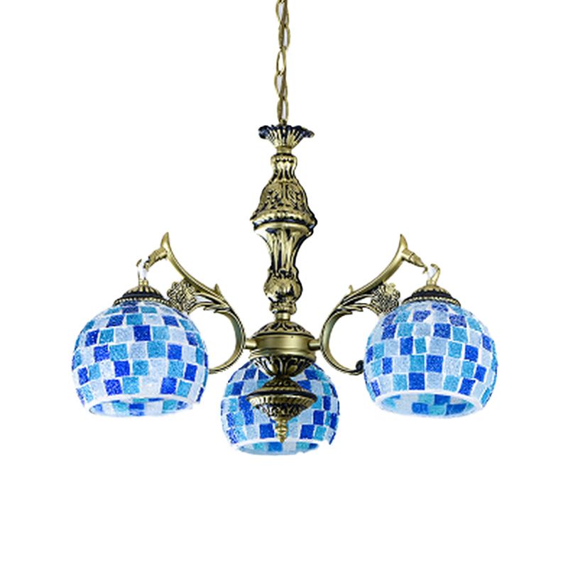 Globe de verre tachée Chandelier Pendant Light Mediterranean 5/9/11 Lumières Blue Prowing Lampe