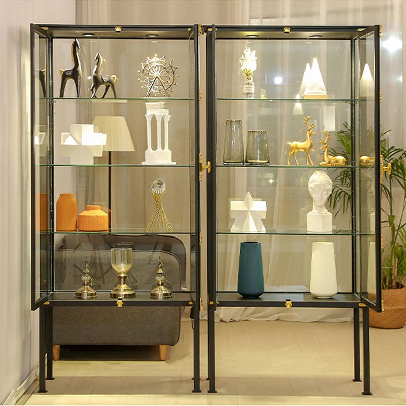 Glam Metal Curio Cabinet Glass Doors Display Cabinet with Door