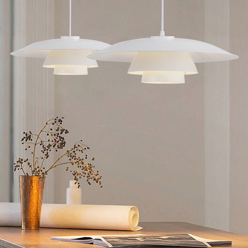 1 Bulb 3-Layers Design Hanging Lamp Kit Modern White Metal Pendant  for Dinning Room