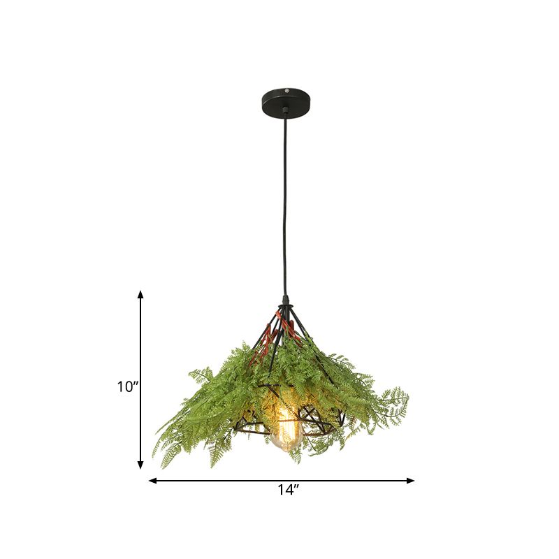 Green 1 Bulb Drop Pendant Industrial Metal Diamond LED Hanging Ceiling Light with Plant for Restaurant