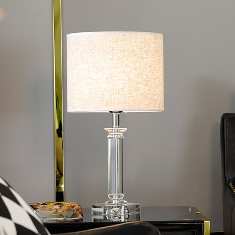 Clear Crystal Drum Nightstand Lighting Modern 1-Light White Night Table Lamp for Living Room