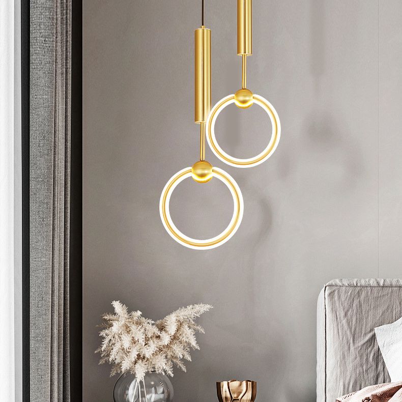 Modern Minimalist Style Linear Ceiling Pendant Light Metal 1 Light Hanging Light in Gold Finish  for Bedroom