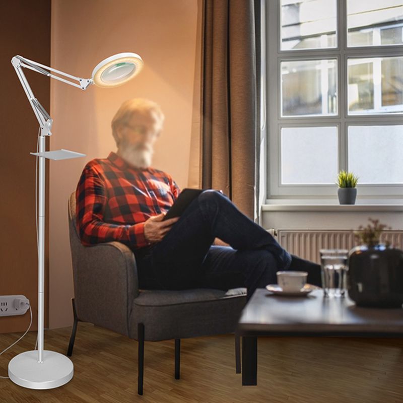 Magnifier Floor Reading Lamp Nordic Metal White LED Standing Light with Swing Arm