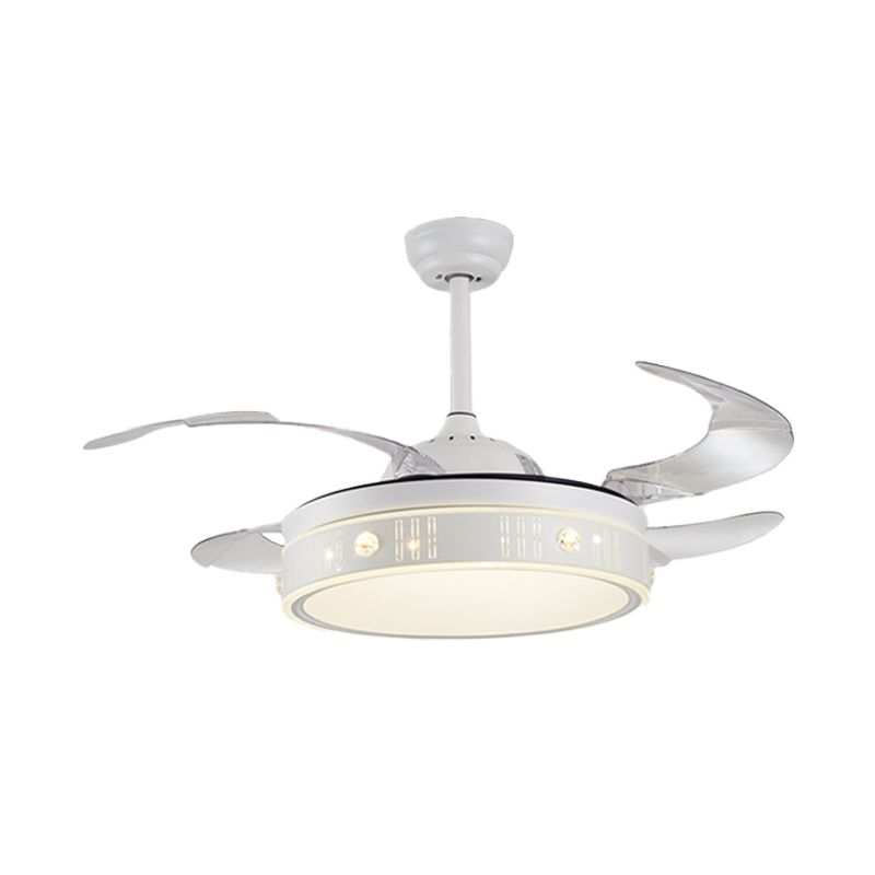 Trommelschaduw 4-blade hangende ventilatorlamp eenvoudige LED witte semi-spoelbevestiging, 20 "breed