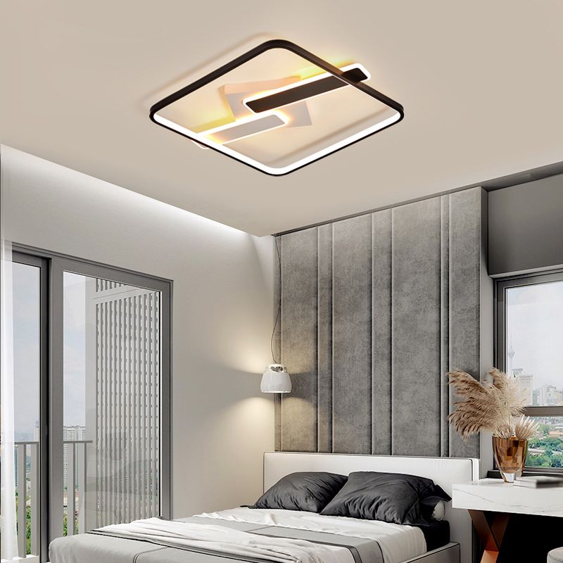 Metal Square Flush Ceiling Light Modern Style 3 Lights Flush Mount Fixture in Black