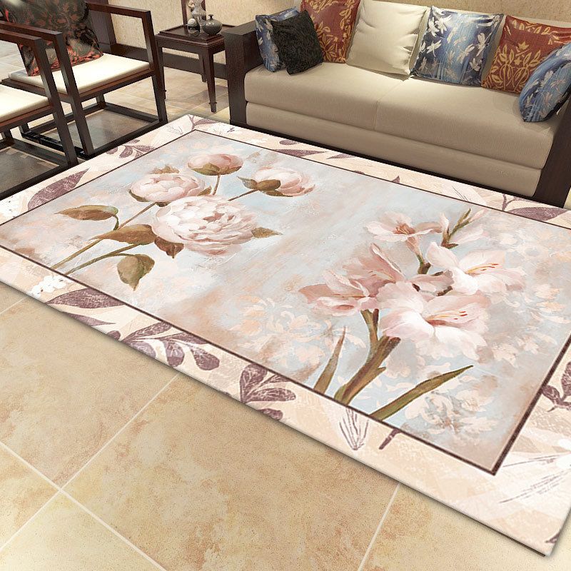 Light Pink Flower Carpet Polyester Simple Carpet Washable Carpet for Living Room