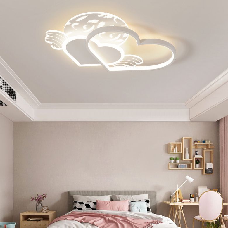 Cordiform Feather LED Semi Flush Mount in Modern Romantic Style Acrylic Ceiling Light for Bedroom