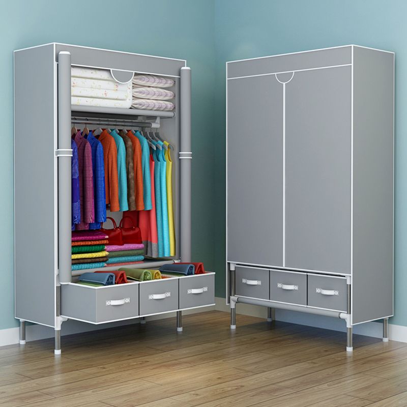 Steel Frame Wardrobe Cabinet Contemporary Home Wardrobe with Drawers