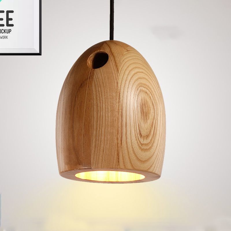 Pendard de borne en bois de style contemporain de style japonais 1-Light Light Beige avec cordon suspendu réglable