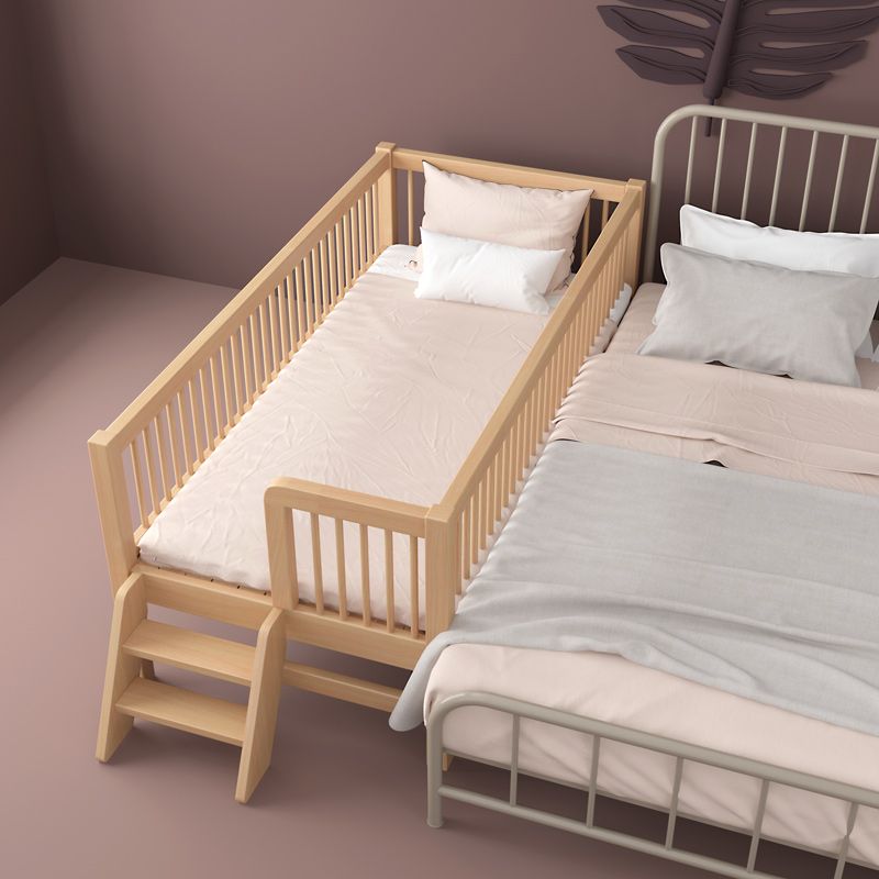 Modern Beech Nursery Bed Light Wood Baby Crib with Guardrail