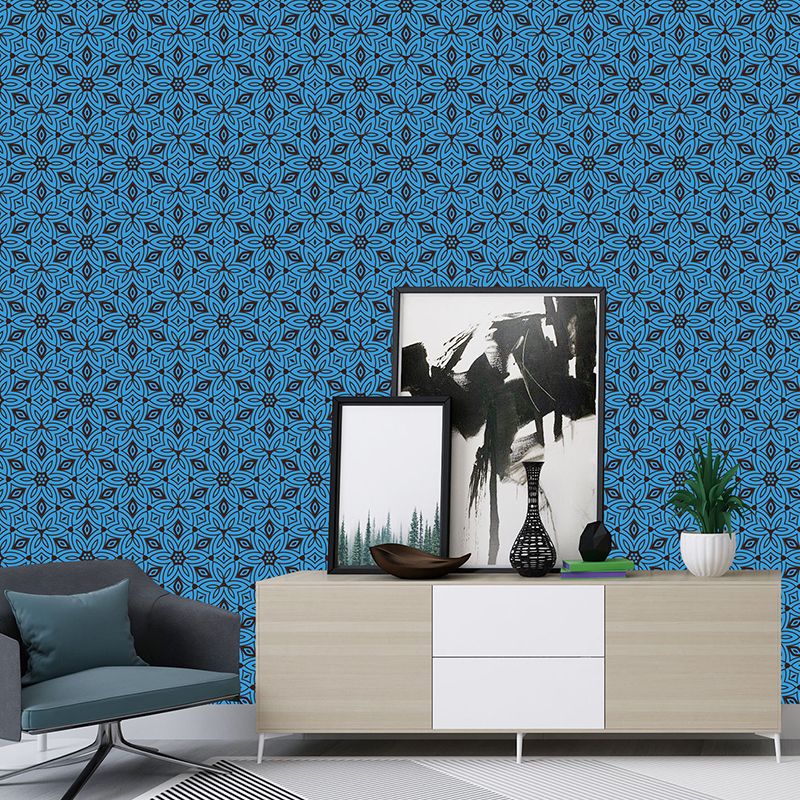 Blue Petals Wallpaper Panels Peel and Paste Bohemia Bathroom Wall Covering (12 Pieces)