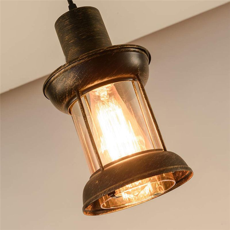 Restaurante Lantern Pendulum Light Country Style Clear Glass 1 Bulb Bronce Colgante Luz Luz de luz