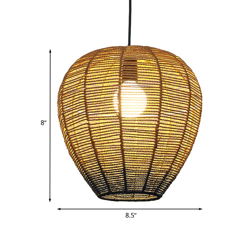 Beige and Blue Curved/Elongated Hanging Light Contemporary 1 Light Hemp Rope Pendant Lighting for Restaurant, 6.5"/8.5"/14" Wide