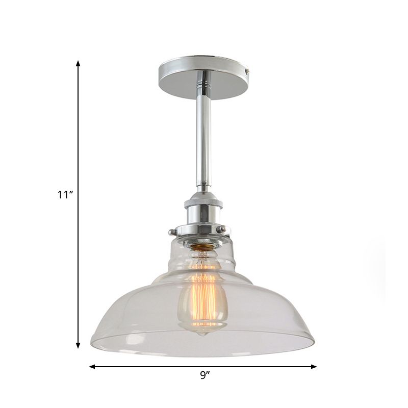 Clear Glass Barn Pendant Lighting Industrial Stylish 1 Bulb Chrome Finish Ceiling Lamp for Restaurant