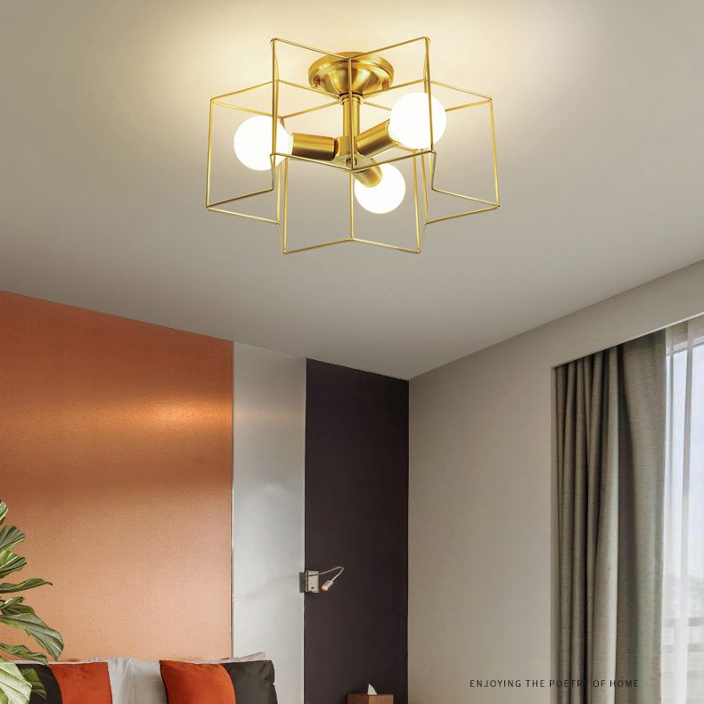 Industrial Star Semi Flush Mount Ceiling Fixture Metal Semi Flush Ceiling Lights for Bedroom